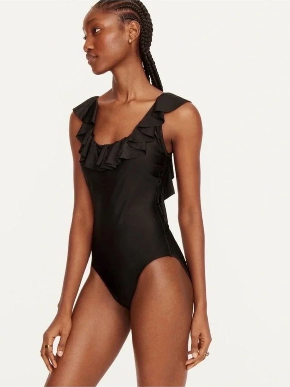 J.Crew Womens Ruffle Scoop Neck One‎ Piece Swimsuit Black H2789 Size 6